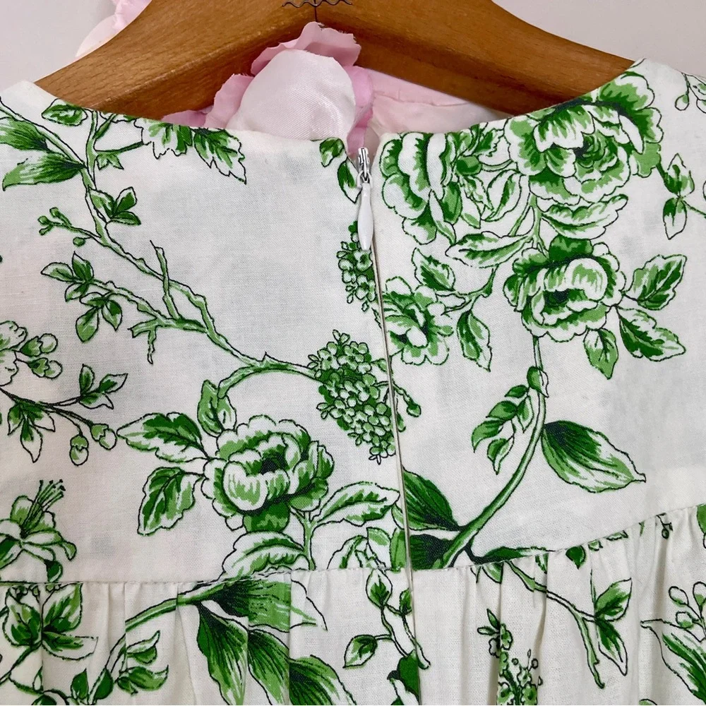 Gal Meets Glam Lisa Green White Toile Floral Tiered Mini Dress 4 - Picture 15 of 16